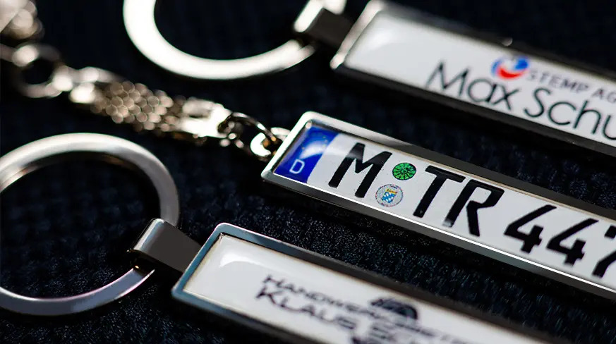 License plate keychain with your company logo