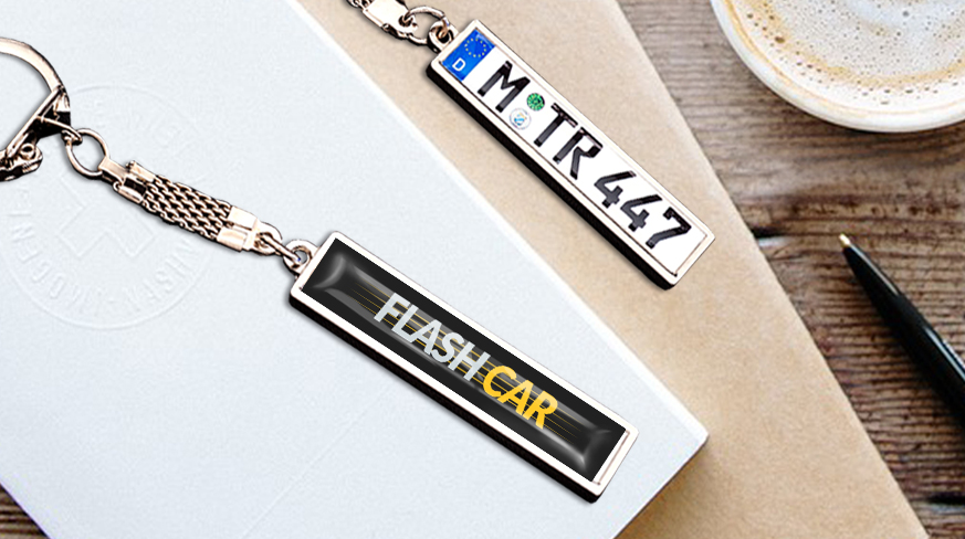 License plate keychain with your company logo
