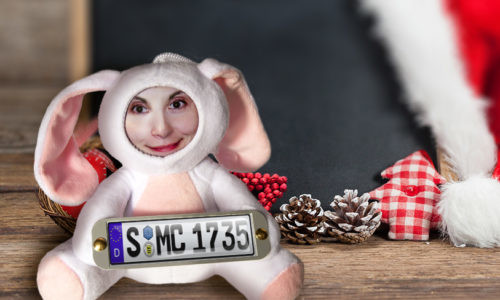 Cuddly toy with photo with license plate as a gift