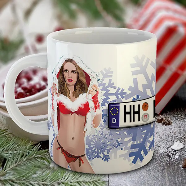 Auto Tasse-M-sexy-christmas-girl-4-sexy mit deinem Kennzeichen bzw. eigenem Text! Autotasse personalisiert Autobecher Tasse mit Auto Autokennzeichen