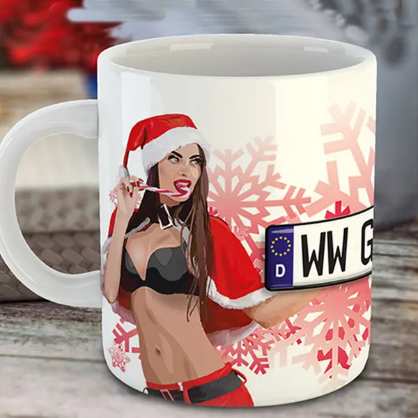 Auto Tasse-M-sexy-christmas-girl-1-sexy mit deinem Kennzeichen bzw. eigenem Text! Autotasse personalisiert Autobecher Tasse mit Auto Autokennzeichen