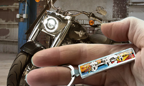 foto schlüsselanhänger mit einer Motorradsilhouette schlüsselanhänger  freunde