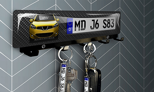 Plaque d'immatriculation de voiture avec silhouette de tableau à clés de luxe - Noir poudré