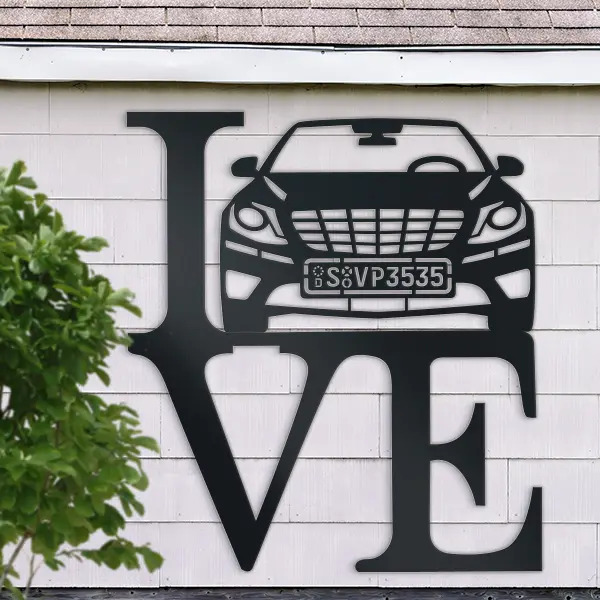 Dekoration Autofreunde Schwarz Gepulvert-XL Love mit deinem Automodell und Kennzeichen! Geschenk für Autofans in 1 Min. erstellt - auto4style