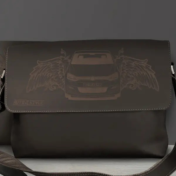 Schultertasche-Schwarzes-Leder Old School Flügel Floral mit deinem Automodell und Kennzeichen! Personalisierte Auto-Tasche - auto4style