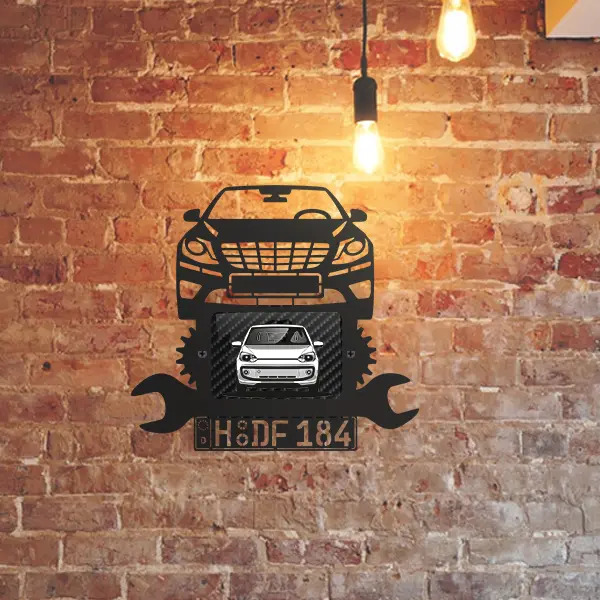 Männer Geschenk 2024 Geschenk Vater Bilderrahmen Autoschrauber Schwarz Gepulvert-S Schraubenschlüssel mit deinem Automodell und Kennzeichen!