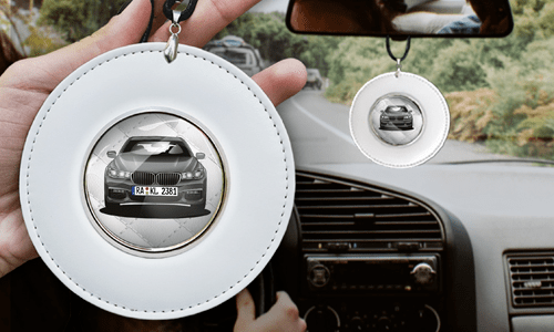 Catena per specchietto auto rotonda - Pelle bianca