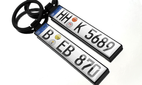 Individueller Kennzeichen-Schlüsselanhänger in Anthrazit - Autokennzeichen-Design  für KFZ-Fans