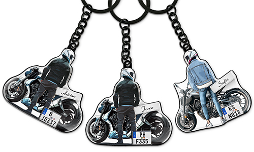 Personalized keychain motorcycle with name