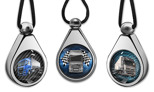 Personalized truck-themed car perfume pendant designed as a stainless-steel accessory for truck lovers.