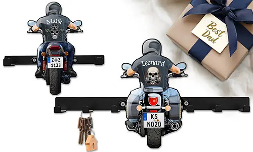 Motorrad-Schlüsselhalter-Wand für deinen Vater – das beste Geschenk mit seinem Namen und Kennzeichen