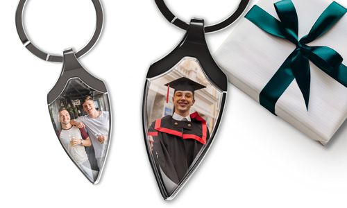 Narrow sheild keychain with brother photo