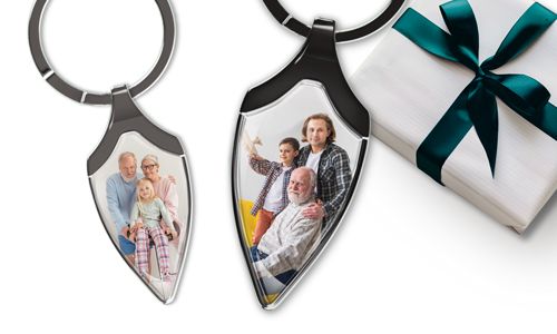 Narrow sheild keychain with grandpa photo