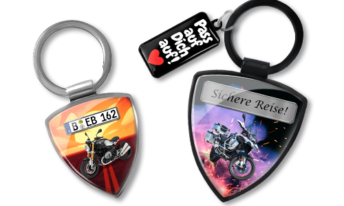 Keychain shield with motorcycle image