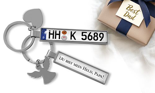 Gepersonaliseerde sleutelhanger met kenteken voor je vader