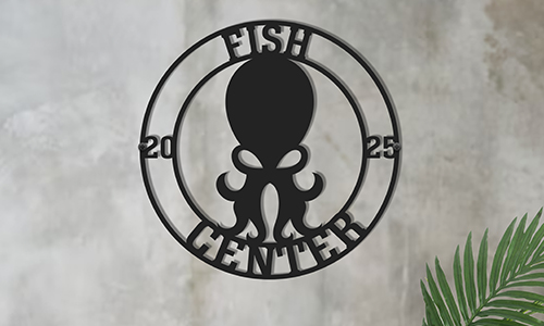 Metal wall sign with company logo