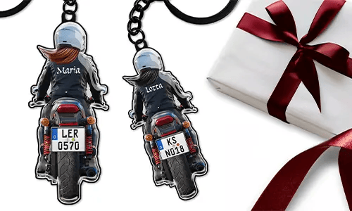 Personalised motorcycle keychain with name and license plate - gift for you