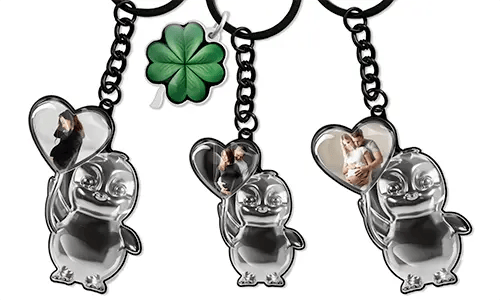 Porte-clés cœur pingouin personnalisé avec photo – Cadeau mignon pour des futurs parents