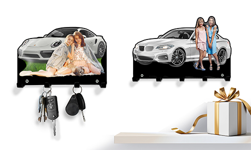 Personalised keyholder-wall with car silhouette - gift for your sister