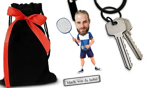 Personalized Comic-Style Keychain With Name And Badminton Design