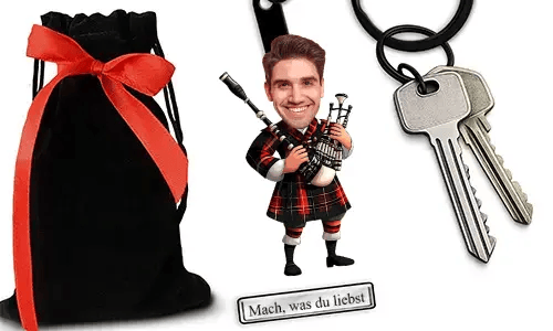 Personalized Comic-Style Keychain With Name And Bagpipes Design