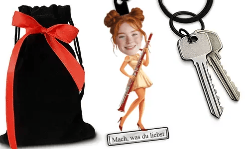 Personalized Comic-Style Keychain With Name And Bassoon Design
