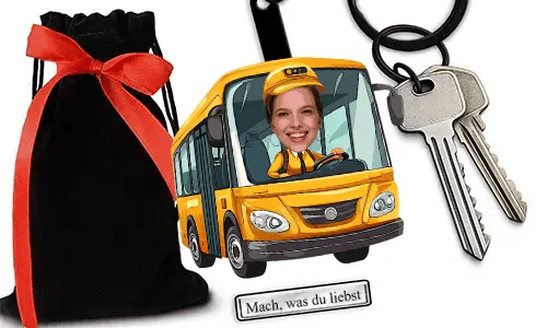 Personalized Comic-Style Keychain With Name And Bus Driver Design