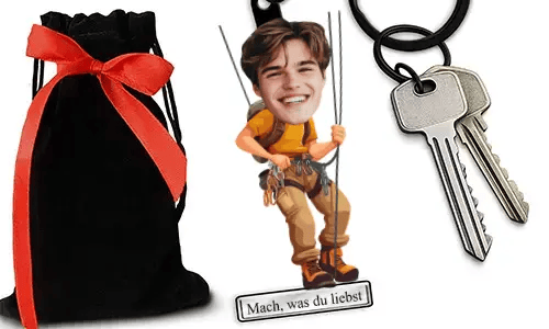 Personalized Comic-Style Keychain With Name And Climbing Design