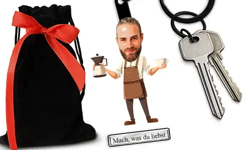 Personalized Coffee-Themed Keychain With Name And Coffee Preparation Design