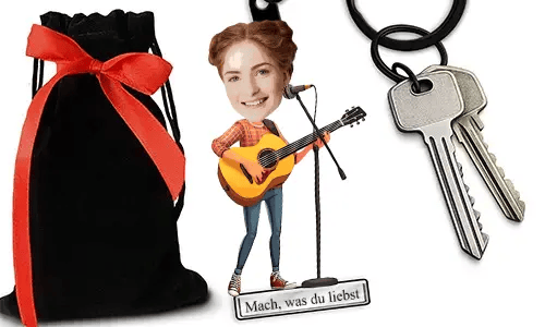 Personalized Comic-Style Keychain With Name And Guitar Design