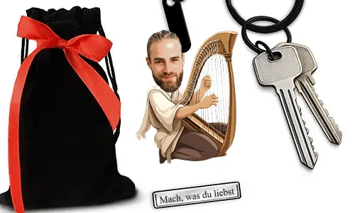 Personalized Comic-Style Keychain With Name And Harp Design
