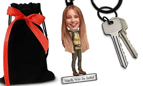 Personalized Comic-Style Keychain With Name And Hiking Design