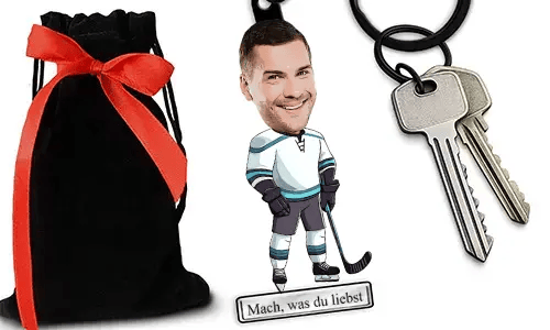 Personalized Comic-Style Keychain With Name And Hockey Design