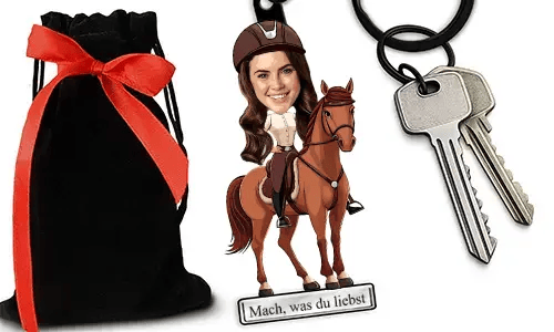 Personalized Comic-Style Keychain With Name And Horse Riding Design