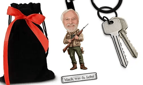 Personalized Comic-Style Keychain With Name And Hunter Design