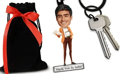 Personalized Comic-Style Keychain With Name And Insurance Broker Design