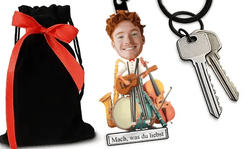 Personalized Comic-Style Keychain With Name And Musician Design
