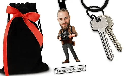 Personalized Comic-Style Keychain With Name And Photographer Design