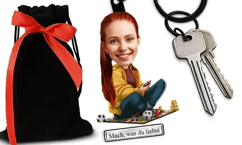 Personalized Comic-Style Keychain With Name And Playing Board Games Design