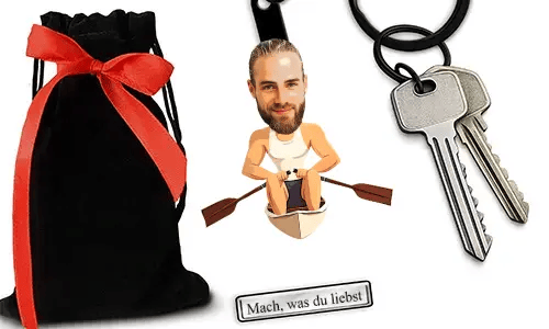 Personalized Comic-Style Keychain With Name And Rowing Design