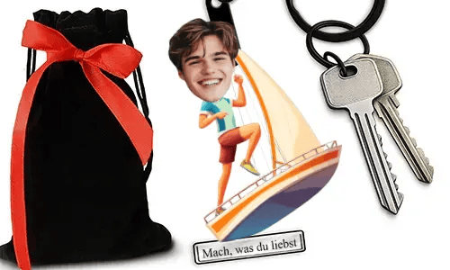Personalized Comic-Style Keychain With Name And Sailing Hobby Or Profession Design