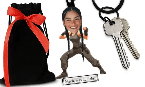 Personalized Comic-Style Keychain With Name And Self-Defense Design