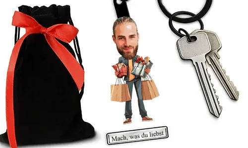 Personalized Comic-Style Keychain With Name And Shopping Design
