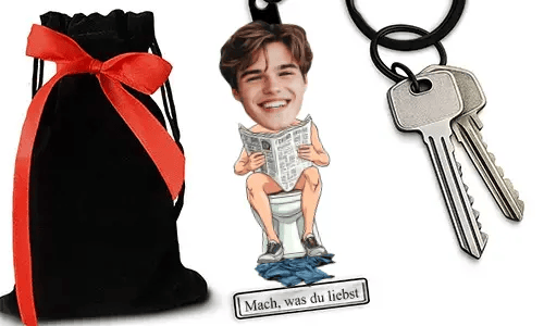 Personalized Comic-Style Keychain With Name And Sitting On The Toilet Design