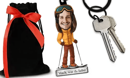Personalized Comic-Style Keychain With Name And Skiing Design