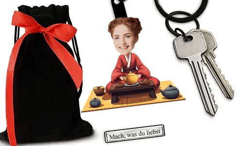 Personalized Tea Ceremony Keychain With Name And Hobby Or Profession Design