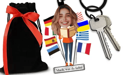 Personalized Comic-Style Keychain With Name And Translator Design