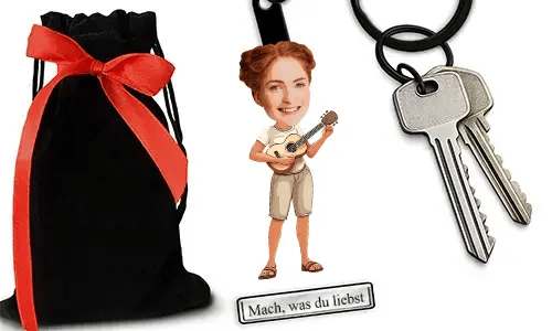 Personalized Comic-Style Keychain With Name And Ukulele Design