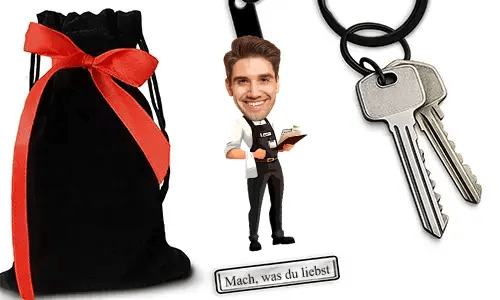 Personalized Comic-Style Keychain With Name And Waiter Design