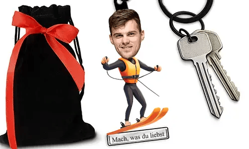 Personalized Comic-Style Keychain With Name And Water Skiing Design